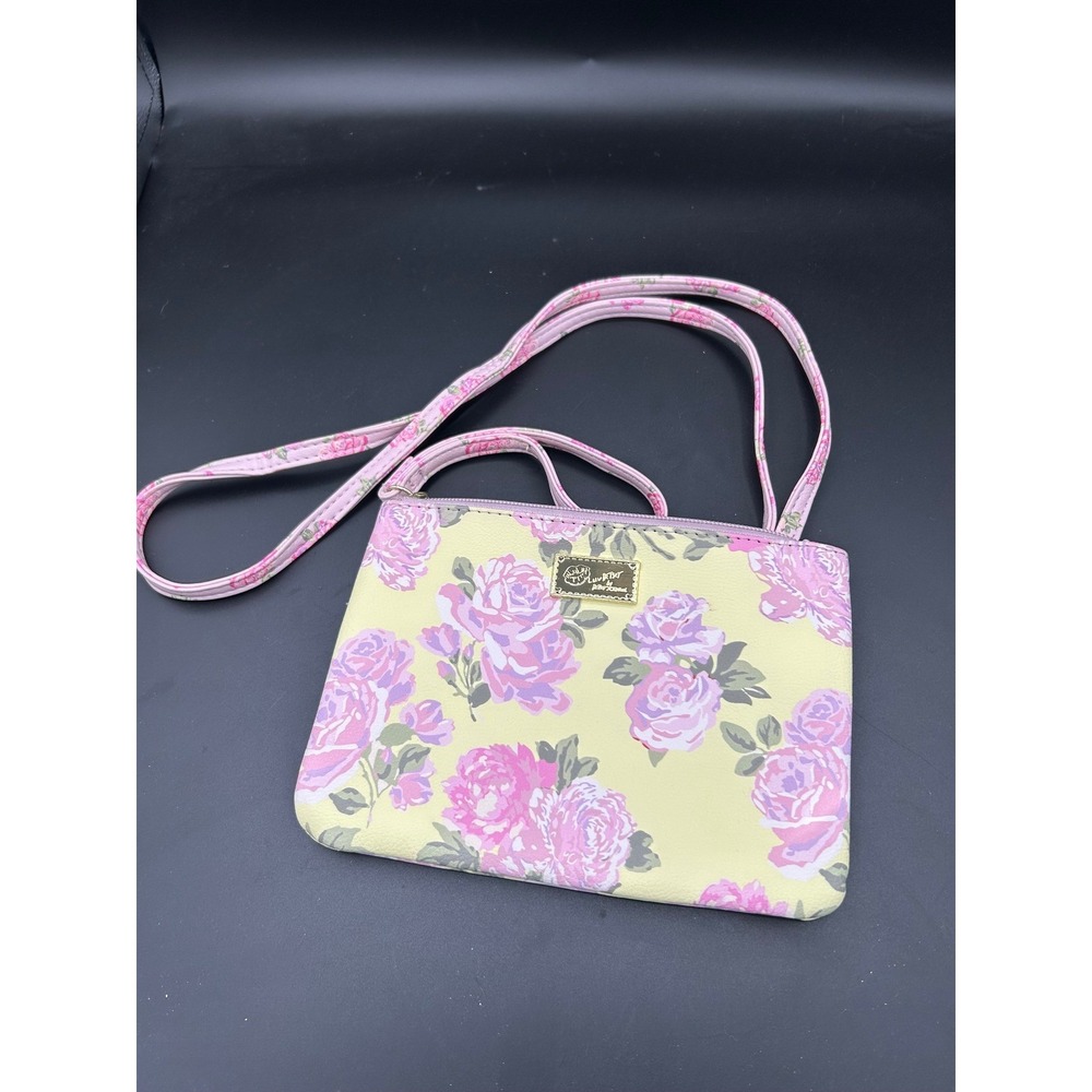 Luv Betsey by Betsey Johnson Yellow Pink Rose Floral Crossbody Bag Pouch